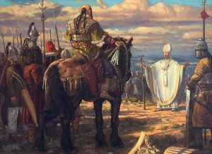 Okładka Papieże w historii. Leon Wielki. Pogromca Attyli / ilustr. Stefano Carloni / egmont.pl